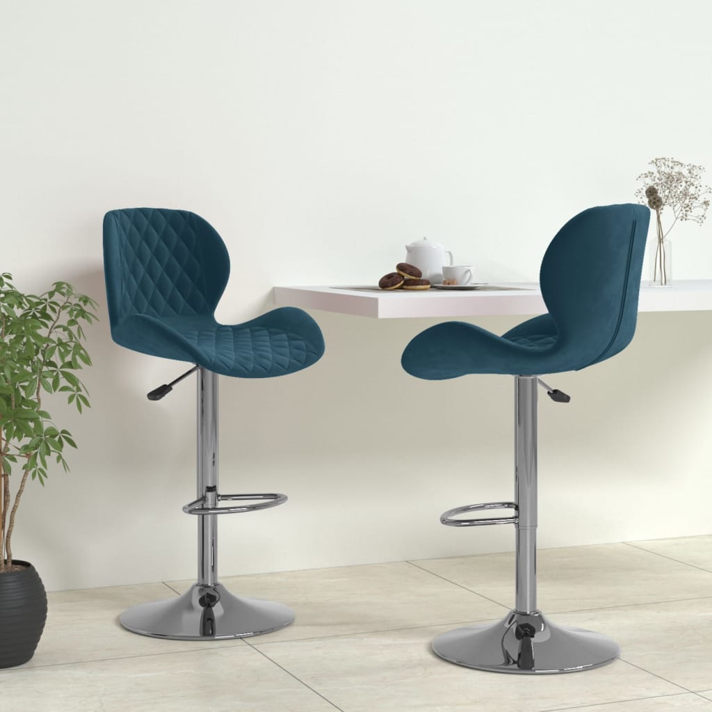 Bar Stool Set of 2 Blue Velvet