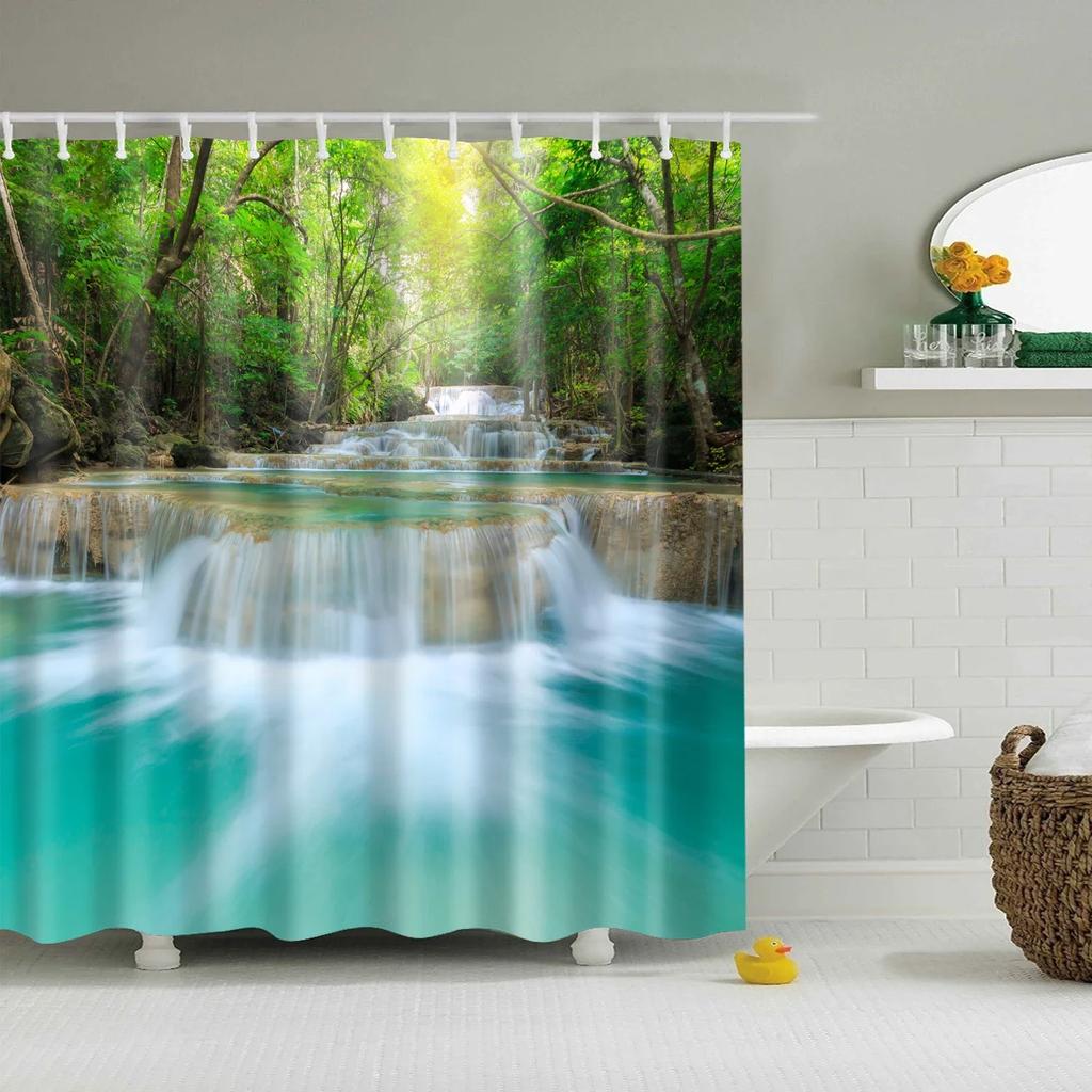 Blue Sky Beach Shower Curtain Modern Scenery Print Bathroom 3D Blackout Curtain Large 180x200cm for Bathroom