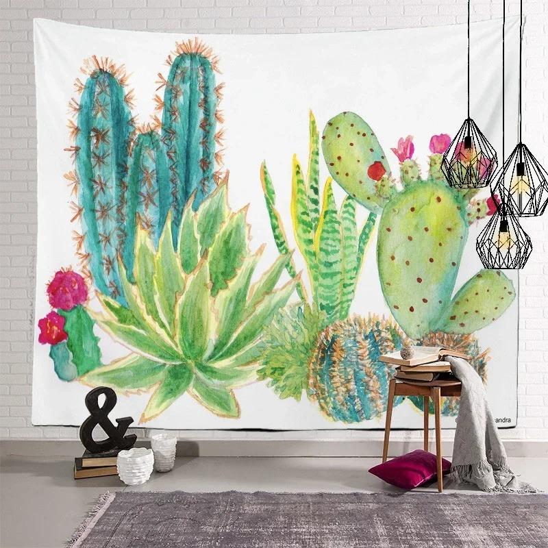 Nordic Home Fabric Plant Tapestry Wall Hanging Retro Tropical Plant Cactus Wall Hanging Art Painting Background Decoration