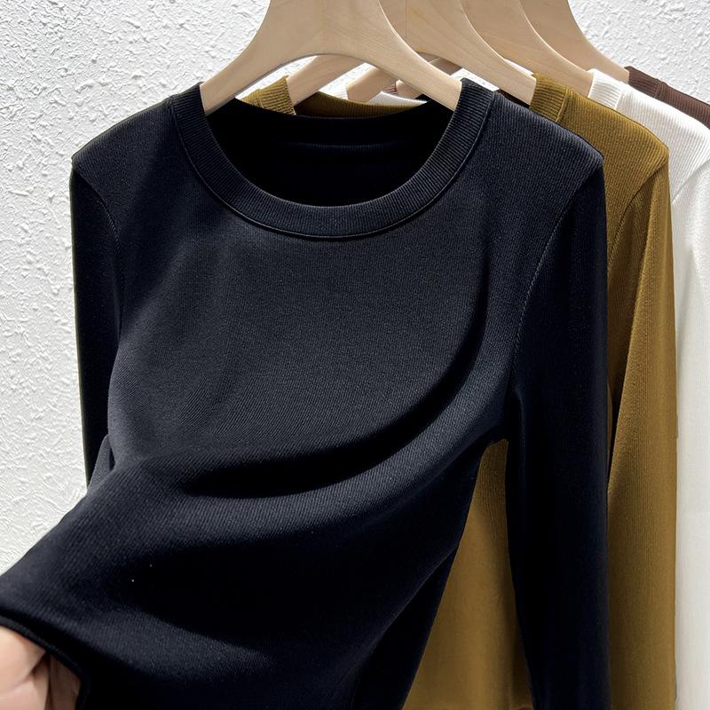 Crew neck long-sleeved t-shirt women's summer new slim-fitting and thin primer women's threaded t-shirt top