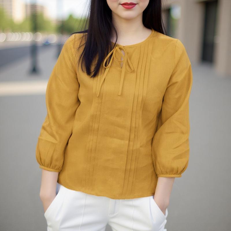 

ZANZEA Женская повседневная блузка с круглым вырезом и рукавами 3/4 однотонная свободного кроя