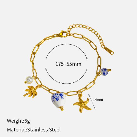 Ivanda Factory Bracelet Jewelry Stainless Steel Marine Life Series with Tassel Conch Starfish Shell Bracelets Set