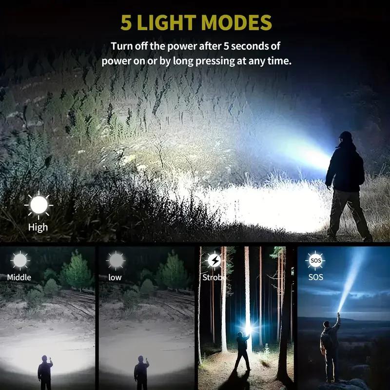 Flashlight Lighter & Power Bank Combo,Rechargeable,Zoomable Super Bright Beam,5 Modes Flashlight for Outdoor Camping Emergency