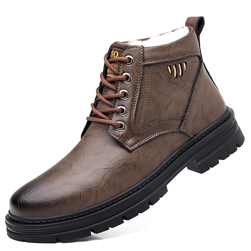 Herren High-Top Winterstiefel aus echtem Leder mit Wollfutter und Samt-Wärme