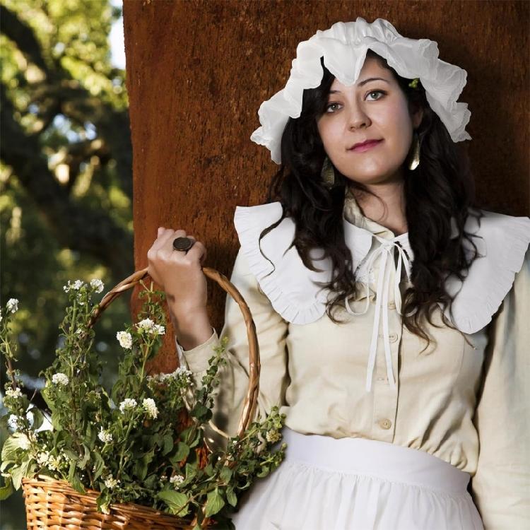 3 Pieces Halloween Colonial Costume Accessories Colonial Apron Pilgrim Costume Set White Mobs Caps Half Apron for Woman