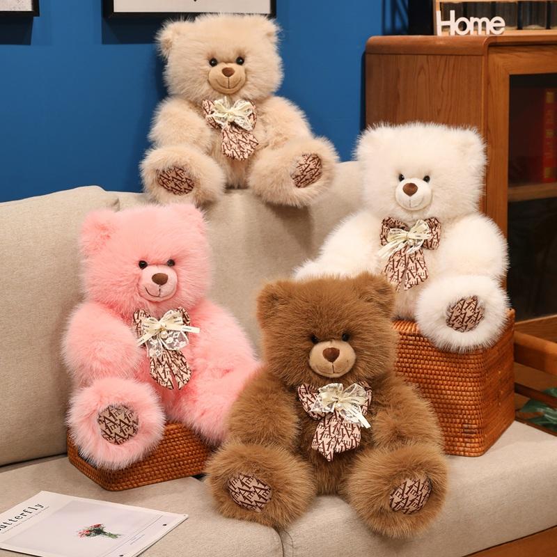 Adorable Ryan Bear With Bowknot Plush Toy Creative Stuffed Animal Soft Cartoon Fluffly Bear Doll Girls Hugging Pillow Funny Gift
