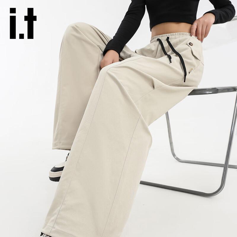 Izzueit Women's High-Waist Drawstring Wide-Leg Cargo Pants