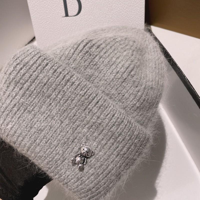 Warm Cute Bear Knit Beanie Soft Rabbit Hair Winter Hat Women Outdoor