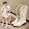 White British Style Embroidered Knee-High Boots 5cm Square Heels Pointed Shoes Casual Fashion Long Boots Comfortable Women Shoes