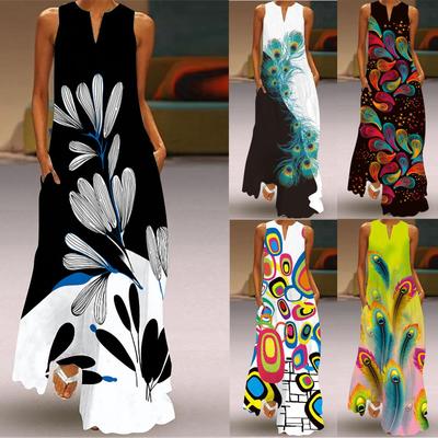 Fashion Women's Casual Summer Loose Printed Round Neck Sleeveless Dress