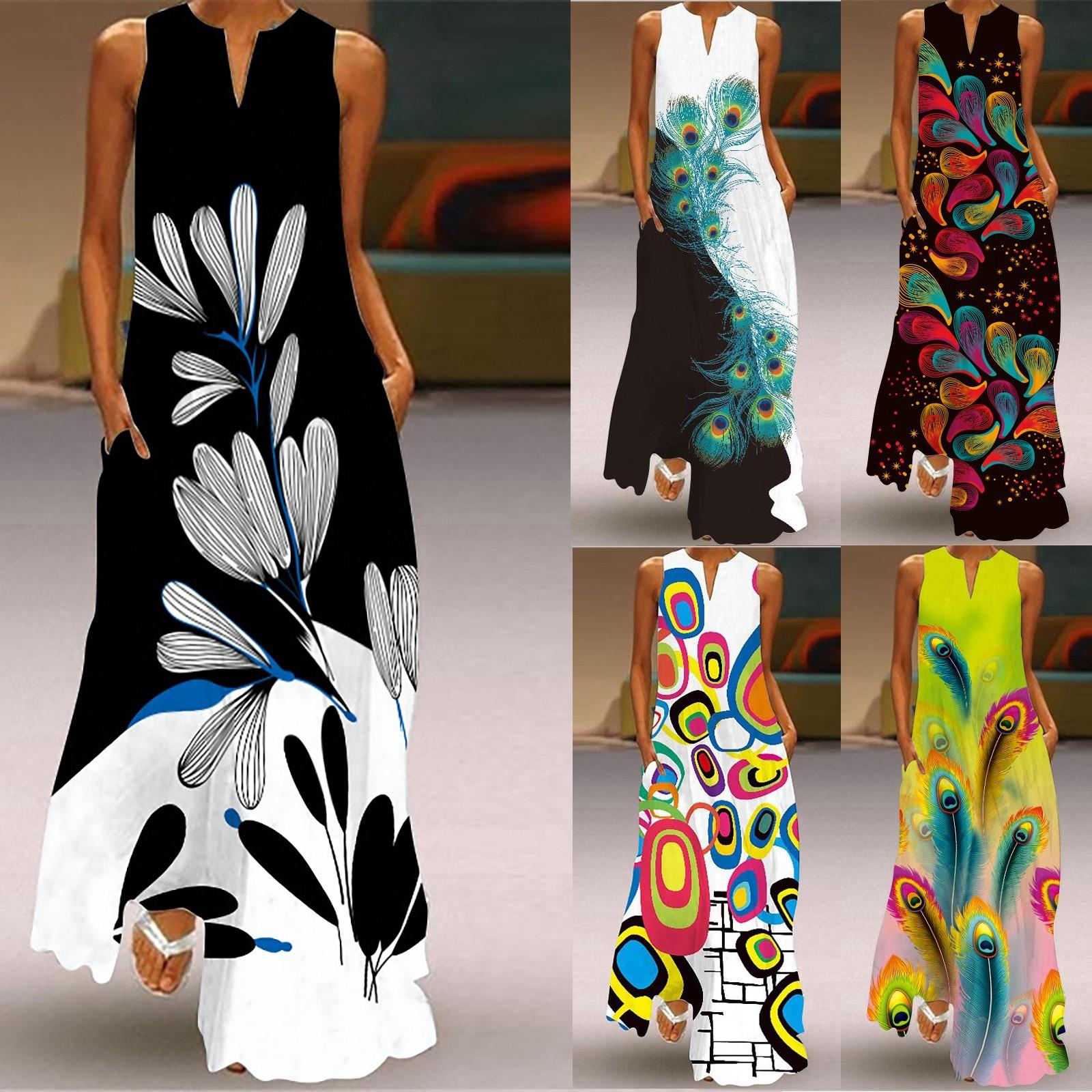 

Fashion Women s Casual Summer Loose Printed Round Neck Sleeveless Dress M