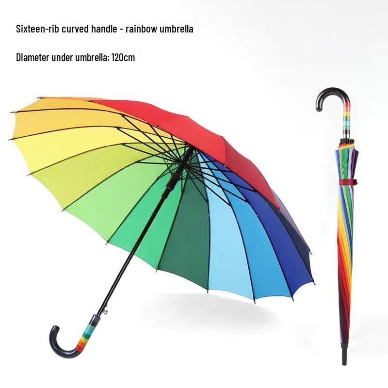 16-Rib Windproof Rainbow Umbrella - Long Handle, Sun & Rain Protection, Perfect for Business & Logo Advertising