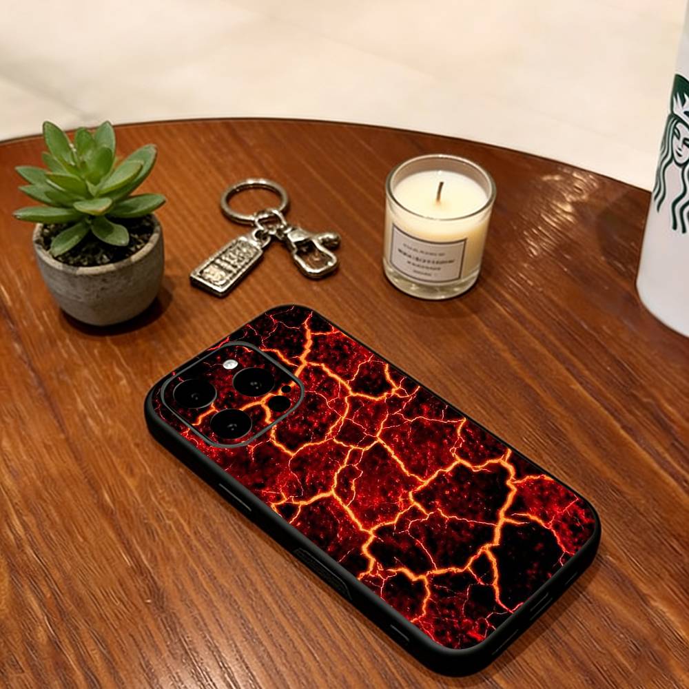 Lava Eruption  Phone Case For iPhone 17,16,15,14,13,12,11 Plus,Pro Max,XS,Soft Silicone Black Cover