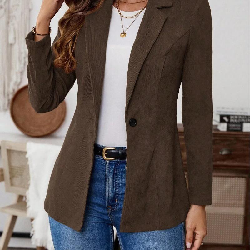 Autumn Winter Casual Fashion Solid Color Cardigan Blazers Women Vintage All-match Corduroy Suit Coat Top