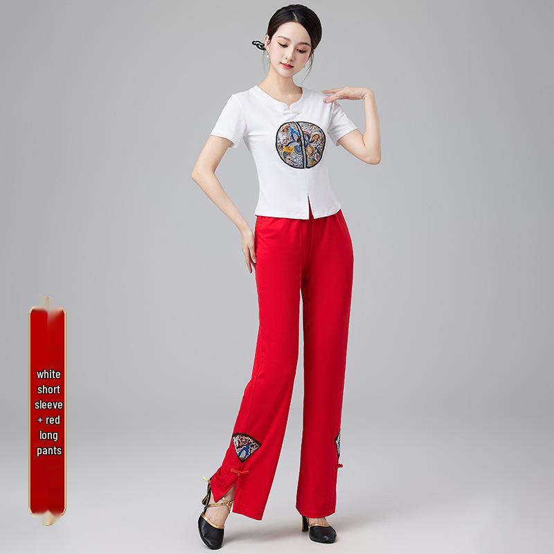 2024 Women's Chinese Style Dancewear: Short Sleeve Fitness Casual Top