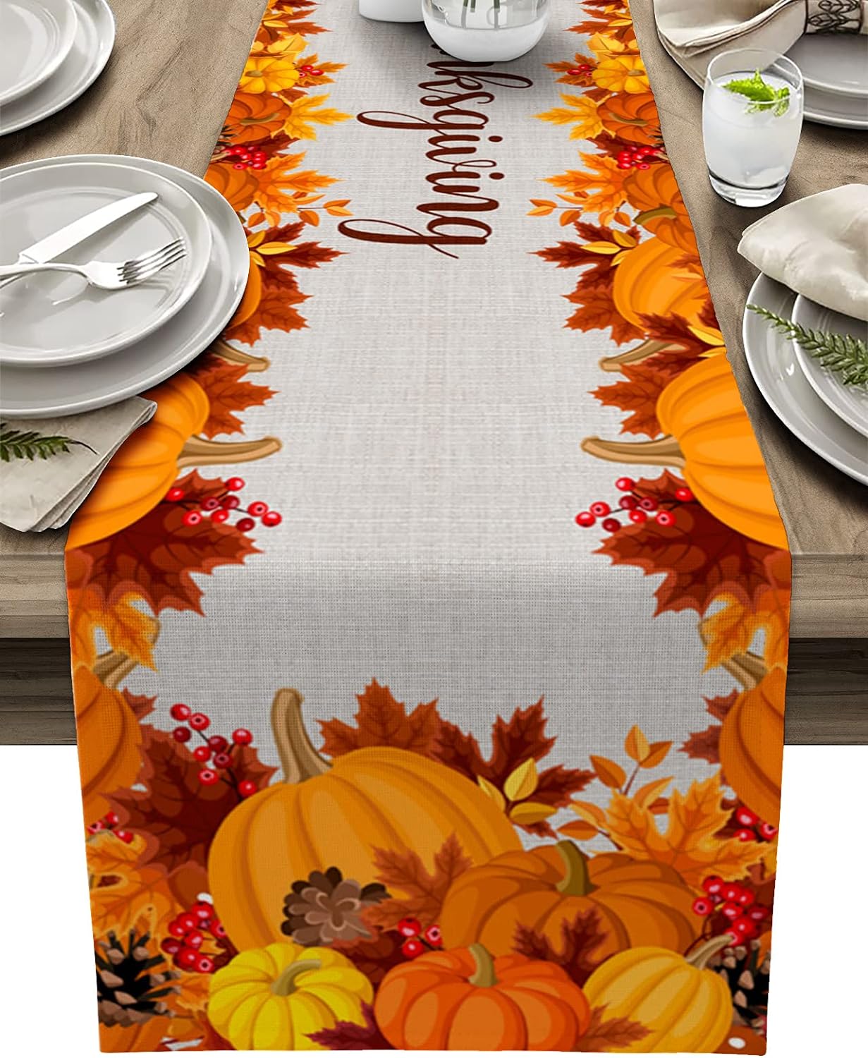 Herfst Esdoornbladeren Oogst Pompoen Linnen Tafelkleed Wasbaar Herfst Thanksgiving Tafelkleed Keuken Koffie Eettafel Decoratie 150x33cm
