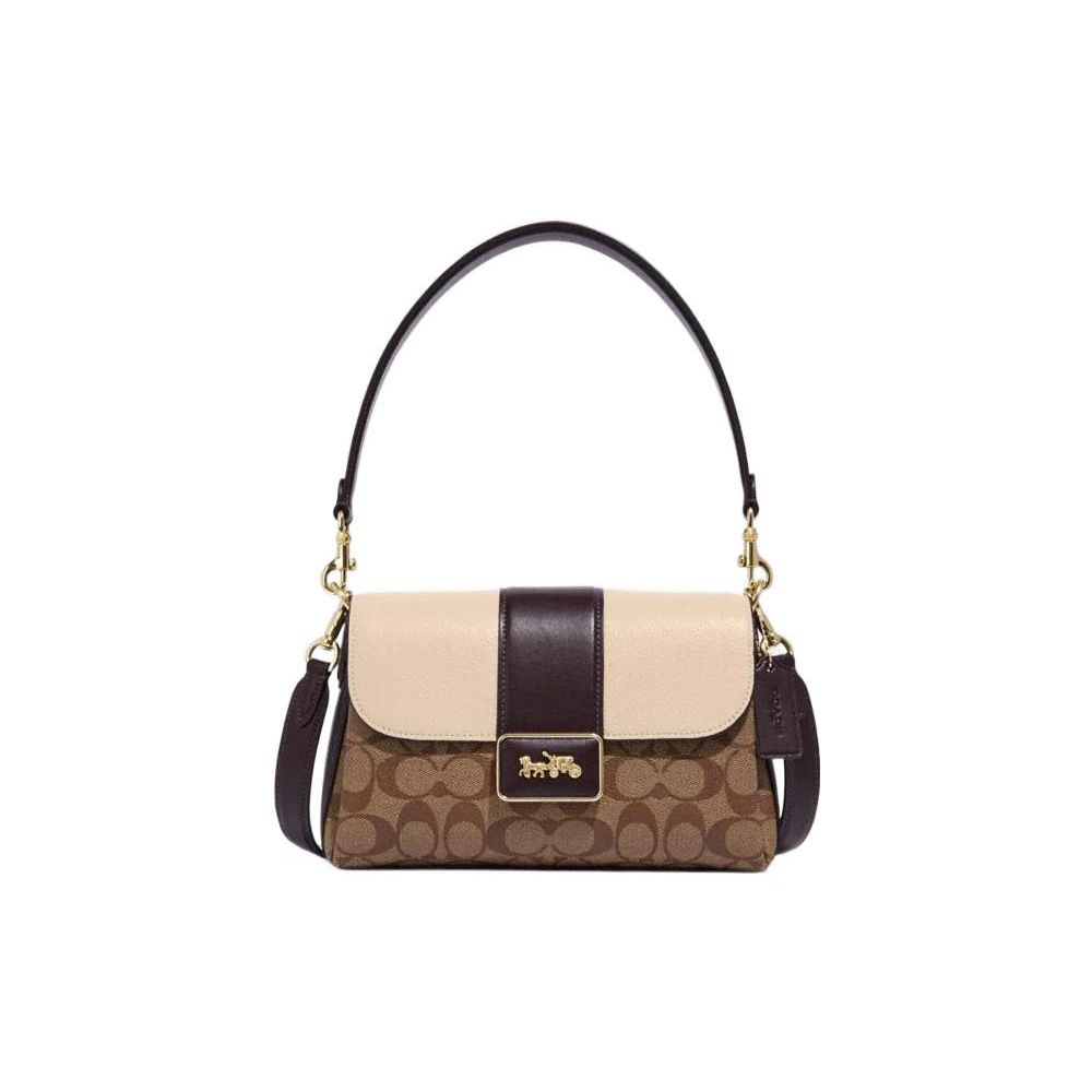 Coach Grace Series 26 Classic Monogram Logo Embossed Charm Tote Bag Women Tote Bag Brown CC066-IMUPM