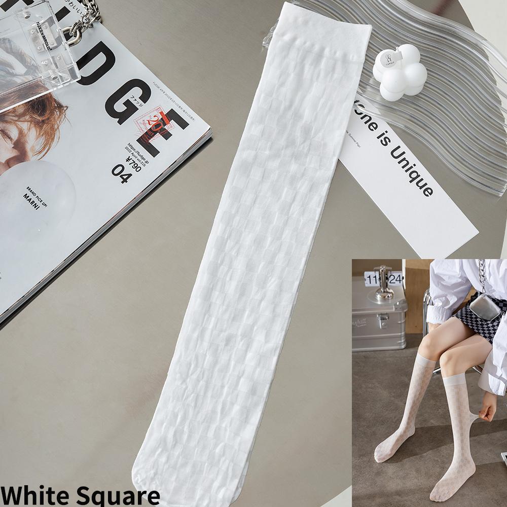 Calf Socks Women's Summer Thin Black Stockings JK Socks Long Tube Stockings Diamond-Shaped British Style Half-Length Tube Socks