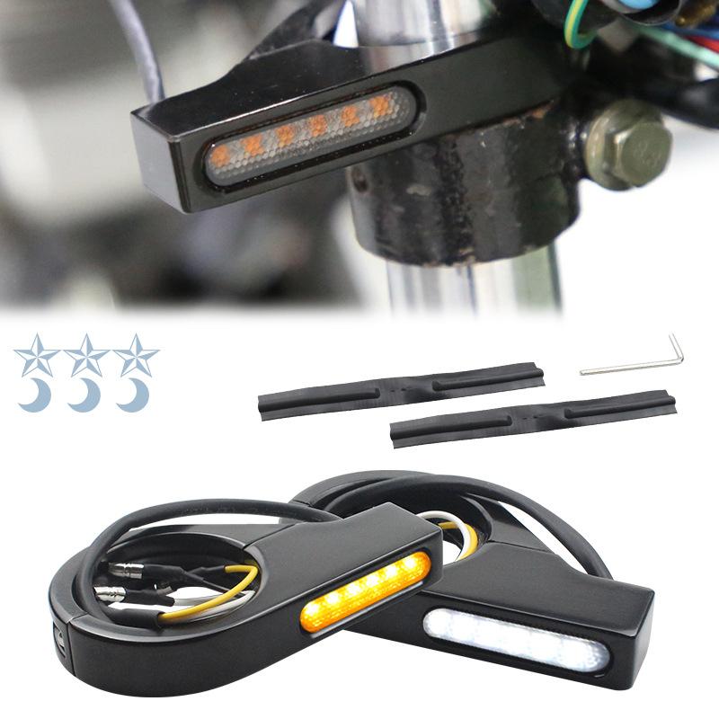 Geeignet für Motorrad 41mm Vorderradgabel Einrast-Blinker Aluminiumlegierung LED Gelbes Licht Signal Blinker 12V