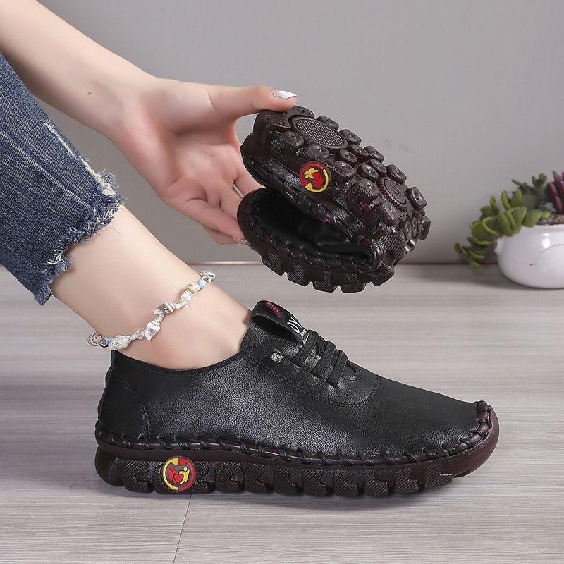 Soft Laced Up Oxford Shoes for Women Ortho Loafers Woman Plain Shockproof Driving Flats Elderly Mom Slip On Faux Leather Shoes