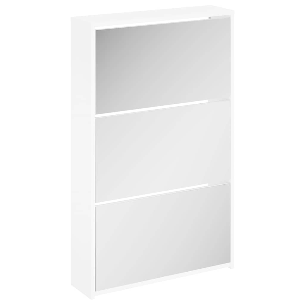 Vidaxl Szafka Na Buty, Lustro, 3 Szuflady, Biały Połysk 63X17X102,5 Cm