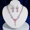 Fashion Trend Pink Butterfly Zircon Jewelry Set: Earrings, Necklace, and Collarbone Chain