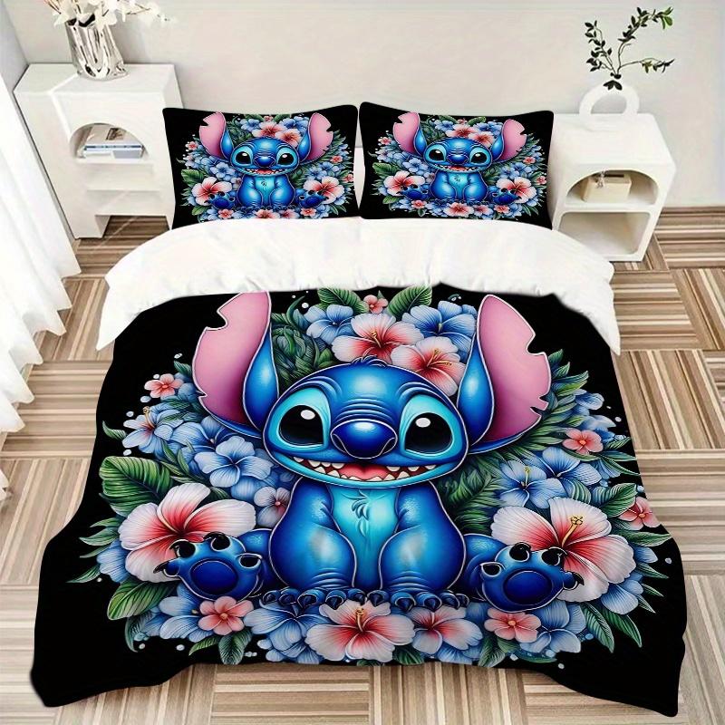 3dílná sada prošívaných přikrývek Stitch a květiny Měkká a pohodlná Dekorace ložnice, pokoje pro hosty a kolejí Sada povlečení B085