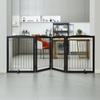 Free Standing Dog Gate 32x96.5 Inch Freestanding Pet Gate Foldable Brown