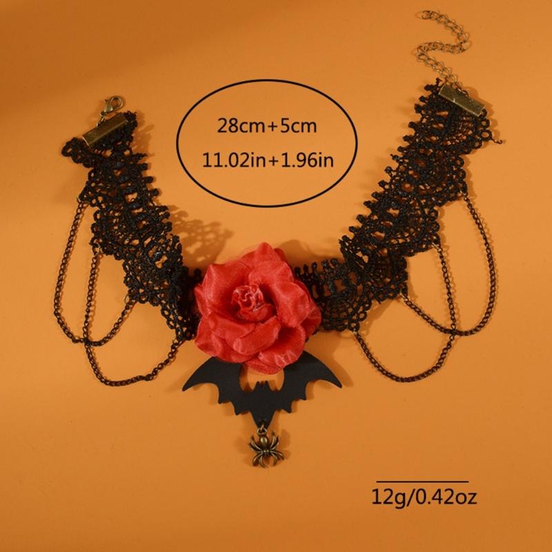 Gothic Lace Choker Bat Flower Specter Necklace Creativity Gorgeous Punk Jewelry Fashion Party Women Halloween Gift