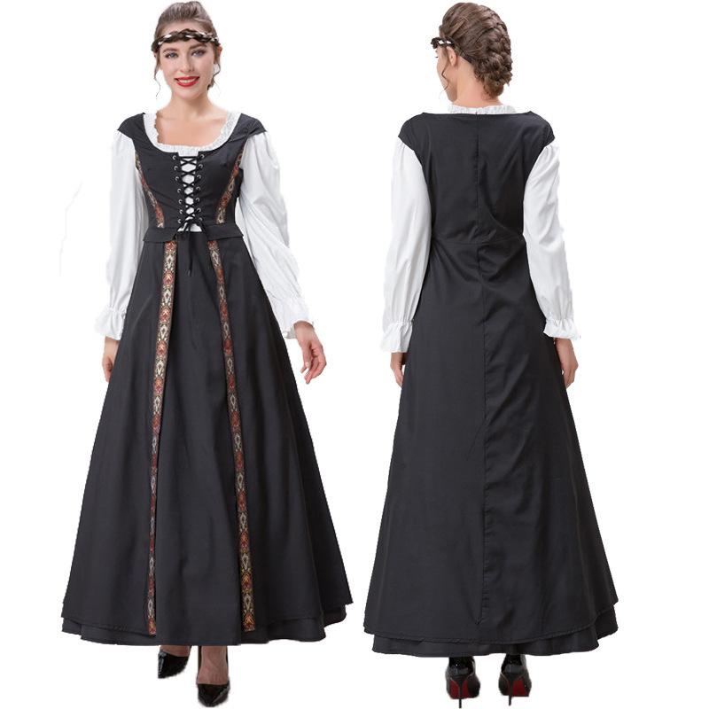 Halloween Medieval Renaissance square neck cinched waist dress vintage court aristocratic queen performance costume
