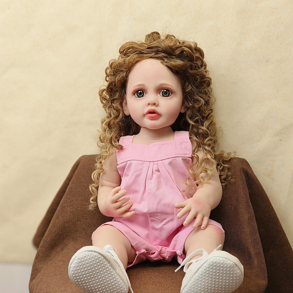 22'' 55cm Full Vinyl Reborn Baby Doll Betty Lovely Baby Girl Doll with Africa Popular Afro Hair Lifelike Princess Toddler Simulation Dolls for Kids