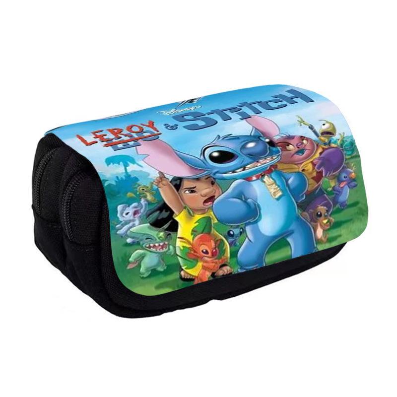 Stitch Cartoon Double Large Capacity Flip Pencil Case Children'S Stationery Box