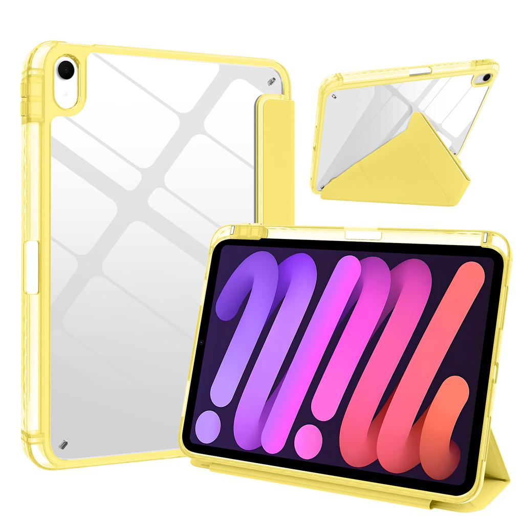 For iPad (2025)/iPad 10.9 (2022) Case Magnetic Closure Origami Stand Transparent Leather + TPU + Clear Acrylic Back Cover