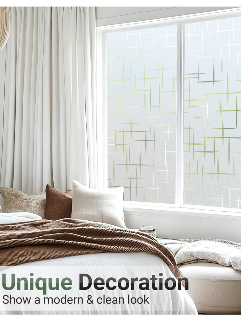 Frosted Glass Privacy Window Film - Static Cling UV Blocking Cross Pattern Cover for Bathroom Front Door Glass Windows Adhesive
