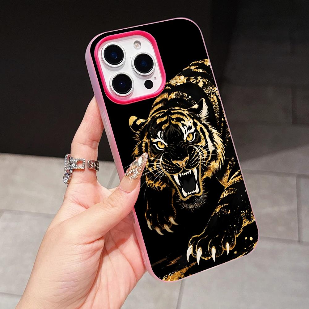 Tiger Neon Jelly Double layer Rose Red Mobile Phone Case for iPhone 17 16 15 14 13 12 11 Air Pro Max Plus Protective