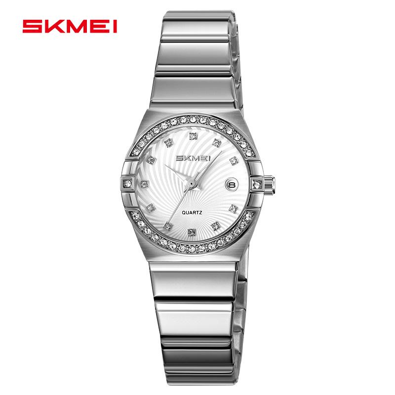 SKMEI 2342 Women's Quartz Watch Elegant Stainless Steel Band Crystal Accents Classy Style for Daily Wear Date Display Wristwatch