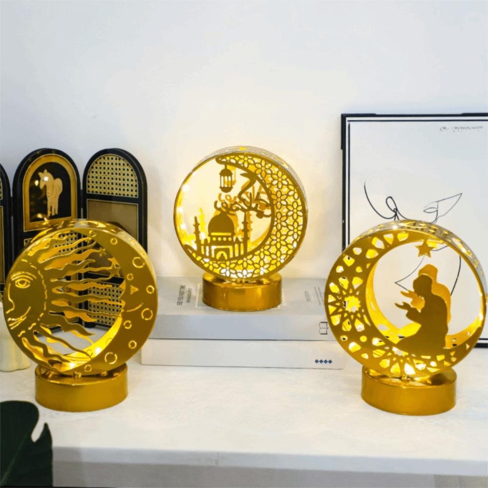 Gold Moon Castle LED Light Wrought Iron Ramadan Desk Ornament Ramadan Night Light  Bedroom