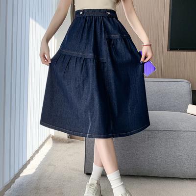 DIMANAF Taglie Forti Nuove Gonne in Denim Primavera Donna A-Line Abbigliamento Moda Ampia Gonna Plissettata Vita Alta Vintage