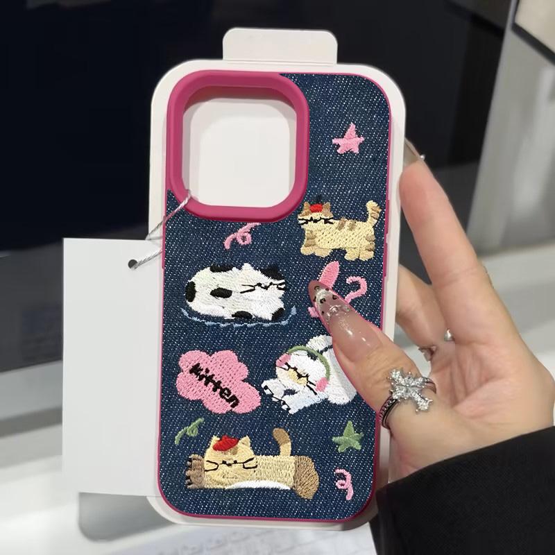 Cute Kitten Puppy Star Cowboy Case Compatible for IPhone 16 13 11 15 12 Pro Max 16 15 7 8 Plus X XS XR Max Leather Texture Cover