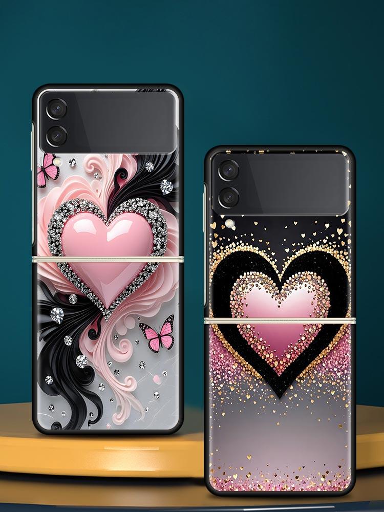 Colored Love Heart Printed Hard PC Phone Case For Samsung Galaxy Z Flip 7 6 5 4 Black Cover For Galaxy Z Flip 3 Foldable Fundas
