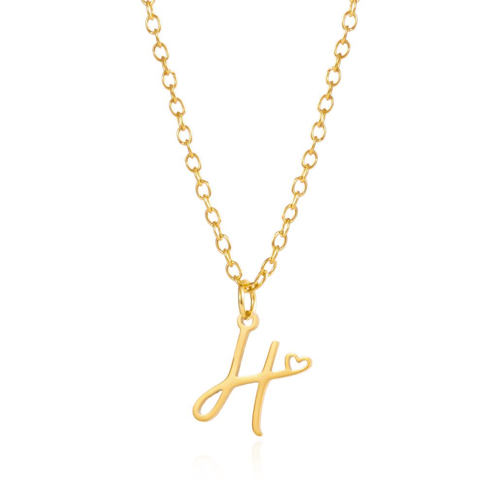 Gold Heart Alphabet Jewelry Necklace With O Chain For Female Fashion Accessory