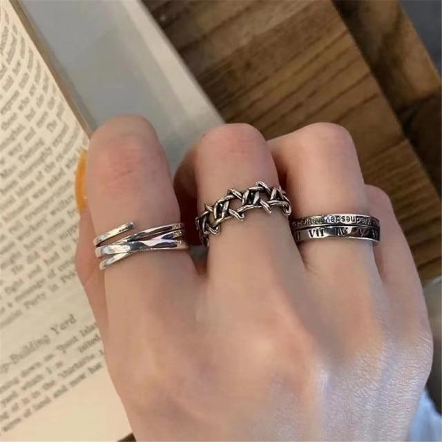 Hip Hop Rock Gold Color Chain Rings Set Girls Punk Geometric Sleek Minimalist Finger Rings Women Trend Jewelry Accessories Celebration Party Event