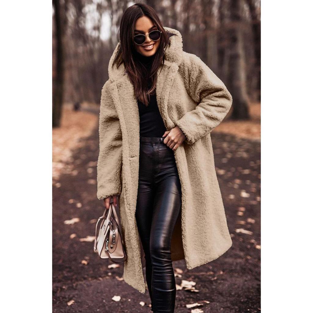 Damen Herbst- und Wintermode Wollmantel Einfarbig Locker Langärmlig Lässig Woll-Kapuzenmantel mit Einzelknopfleiste