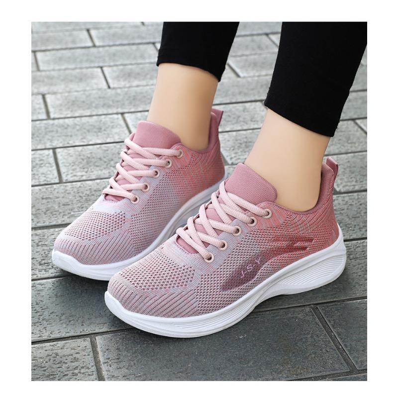 Women's Shoes 2024 Spring Casual Soft Sole Sports Shoes, Breathable Flying Mesh Shoes, Large-sized Running Shoes