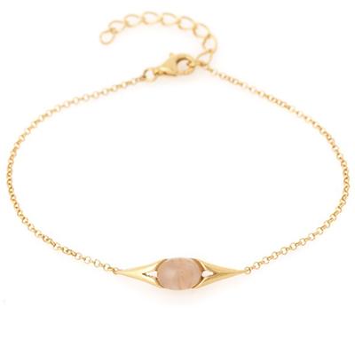 [R5617] - Silver Bracelet 'Meghan' Gold Rose Quartz - 25x5 Mm