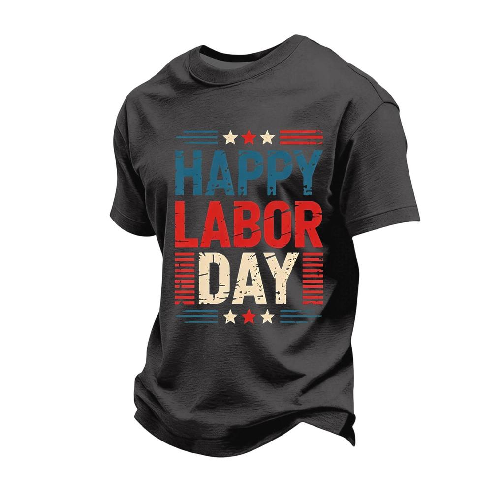 Men's Casual Loose Fit Short Sleeve T-Shirt Labor Day Graphic Print Crew Neck Comfortable Cotton Top
