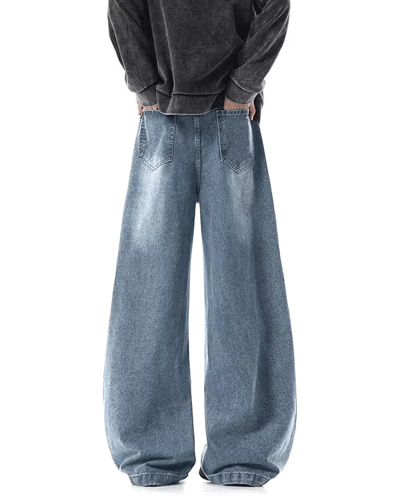 LUJPOIR Denim Straight Perfect for Going and Everyday Wear Women's Wide-Leg Pants, Fit, Casual, Streetwear, Flattering, Out, Commuting, - Lblue-L