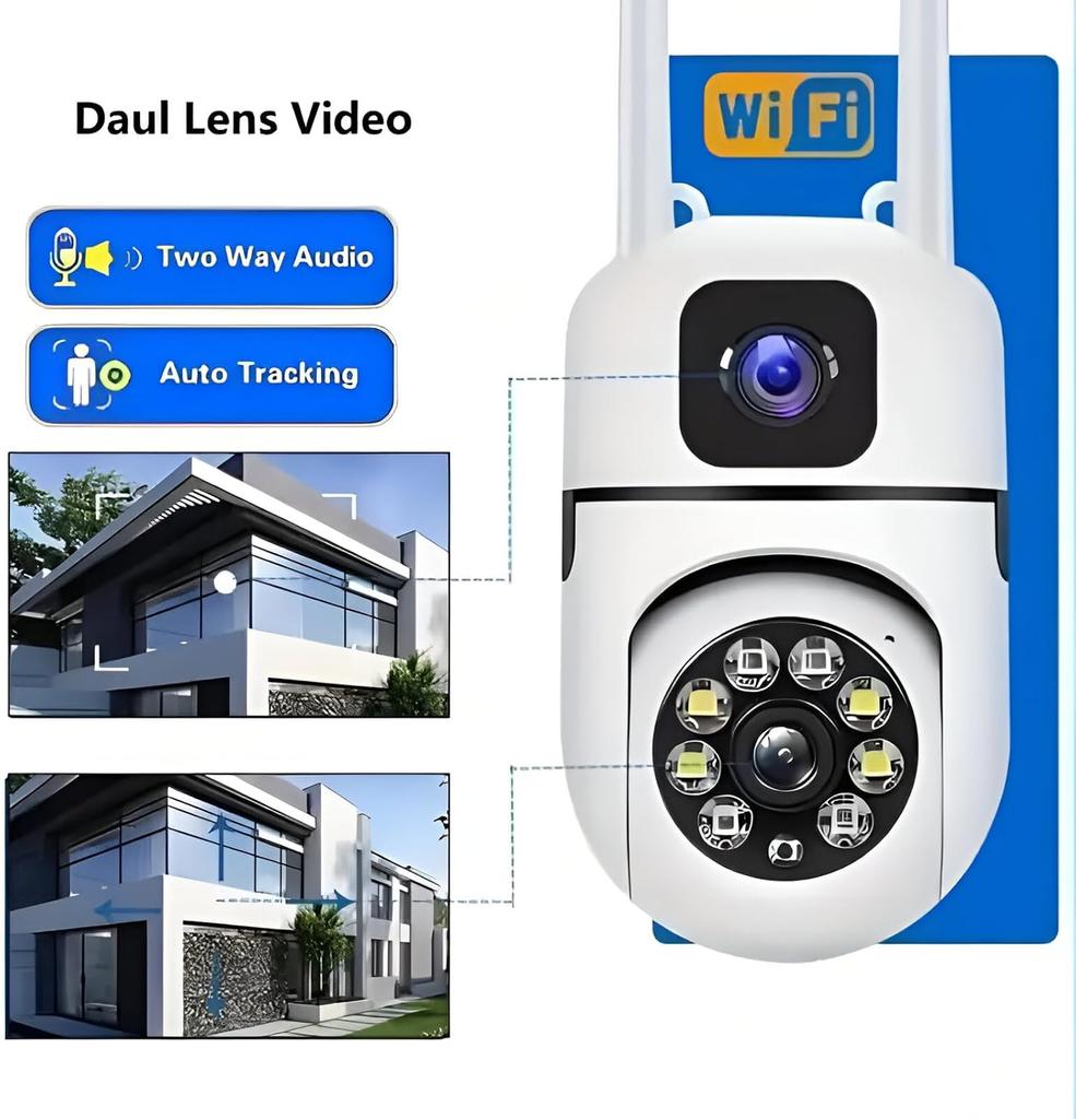 EU Plug 8MP WIFI Surveillance Camera Dual Lens Dual Screen IP Cameras Wireless Outdoor Auto Tracking Night Vision 8X Digital Zoom CCTV Camera