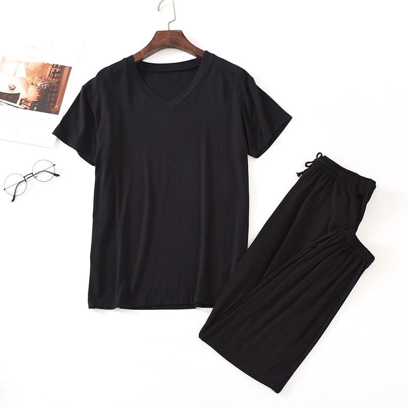 Men's Spring and Summer Thin Home Suit Set with V-neck Short Sleeved Top and Tapered Pants, Loose Oversized Air Conditioning Comfort Two-piece Set