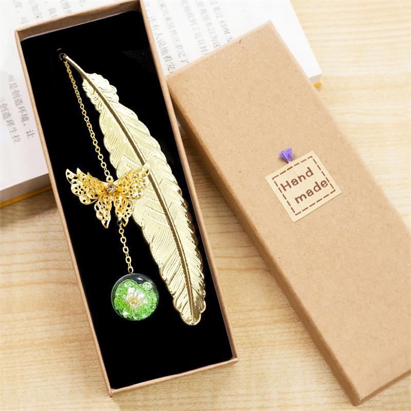 textureChinese Style Metal Bookmark Creative Immortal Dried Flower Butterfly Leaf Student Bookmark Teacher's Day Gift